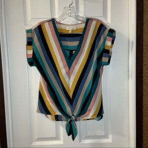 Monteau Multicolor Print V Neck Short Sleeve Blouse M
